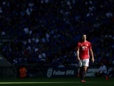 Zlatan Ibrahimovic menjadi kunci kemenangan Manchester United saat melawan Leicester City pada Community Shield di Stadion Wembley, London,Minggu,(7/8/2016). (AP Photo/Tim Ireland)