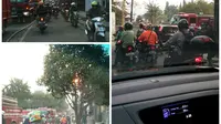 Arus lalu lintas di Jalan Lebak Bulus 3, Jakarta Selatan, macet karena kebakaran yang terjadi di lapak pemulung. (Liputan6.com/Arie Mega Prastiwi)