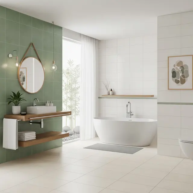 Kombinasi Tiga Warna Keramik Kamar Mandi (AI Generated)