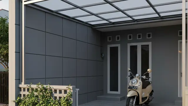 Model Teras Rumah Kecil Dekat Jalan Raya untuk Meredam Debu. Gemini