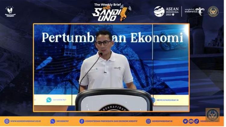 <p>Menparekraf Sandiaga Uno di The Weekly Brief with Sandi Uno, Senin, 13 Maret 2023.&nbsp; (Liputan6.con/Henry)</p>