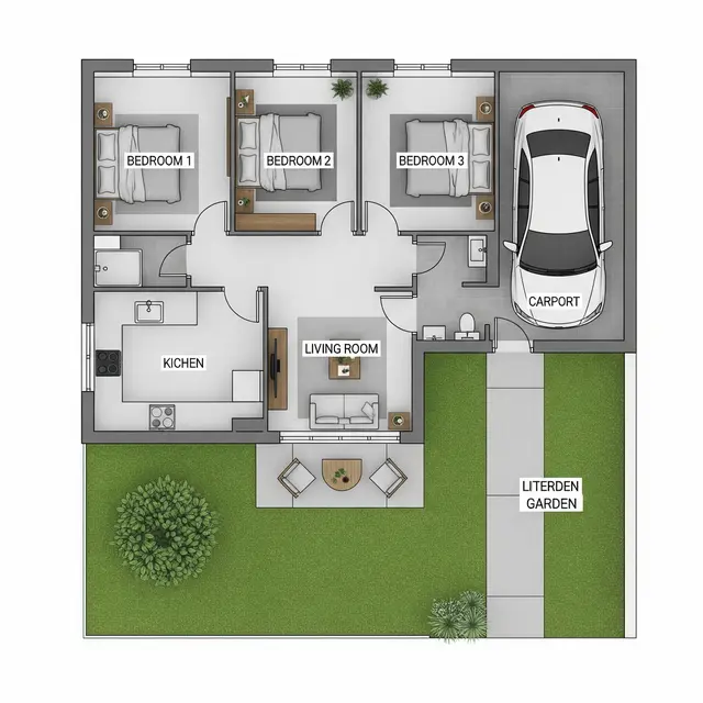 Denah Rumah Sederhana 6x12 3 Kamar.