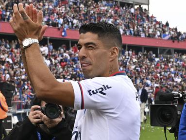 Luis Suarez akhirnya memilih berlabuh ke klub masa kecilnya, Nacional usai kontraknya di Atletico Madrid tak diperpanjang dan gagal mendapatkan klub peminat di Eropa. Pemain yang dijuluki El Pistolero tersebut tercatat bergabung dengan klub ini sejak masih di tim U-19. Ia kemudian promosi ke tim utama dan akhirnya pindah ke Eropa menuju Groningen, klub Liga Belanda. Setelah satu musim, ia kemudian merapat ke Ajax Amsterdan dan akhirnya menjajal klub-klub top Eropa seperti Liverpool, Barcelona, dan Atletico Madrid. (AFP/Pablo Porciuncula)