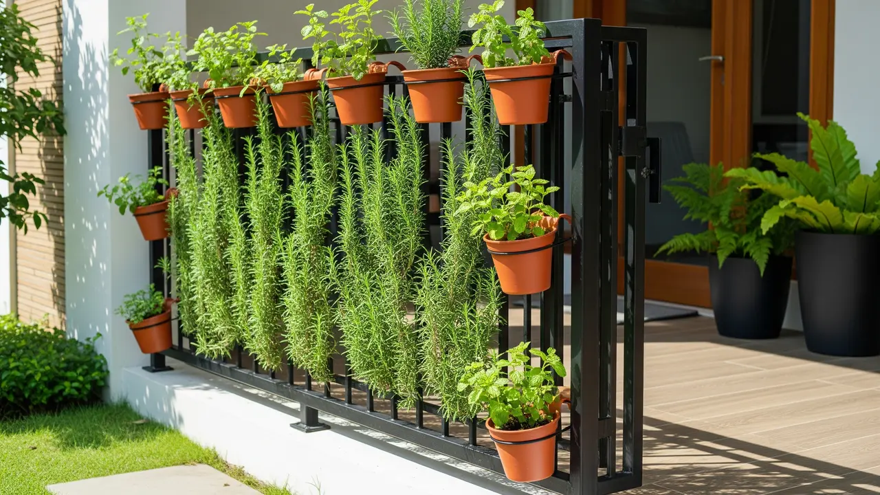 Ide Desain Kebun Mini Merambat di Pagar Besi Teras Depan Rumah