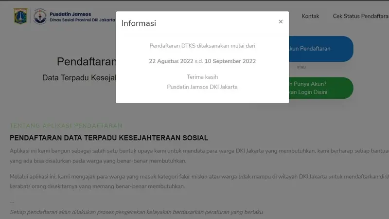 Cara Daftar DTKS DKI Jakarta yang Sudah Mulai Dibuka Sejak Hari Ini, Senin (22/8/2022) hingga Sabtu 10 September 2022 mendatang.