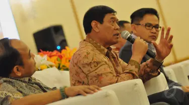 Menteri Koordinator Politik Hukum dan Kemanan (Menkopolhukam) Tedjo Edhy Purdijatno saat menghadiri acara diskusi “Terbukanya Papua Bagi Jurnalis Asing”, di Auditorium Adhyana, Wisma Antara, Jakarta, Selasa (26/5/2015). (Liputan6.com/Andrian M Tunay)