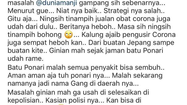 Komentar Deddy Corbuzier terkait masalah Anji dan Hadi Pranoto (https://www.instagram.com/p/CDcycD4nFMY/)