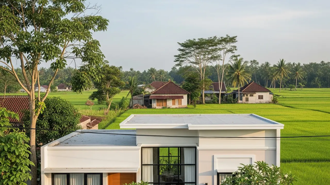 Model Rumah Sederhana Tapi Mewah dengan Atap Datar dan Pagar 2025 yang Cocok untuk Tinggal di Desa