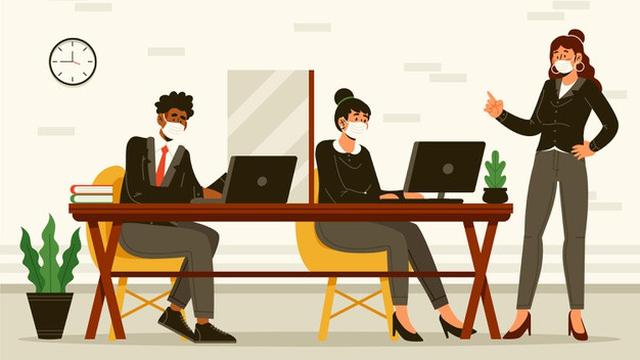 Ilustrasi menjalankan protokol kesehatan pada klaster perkantoran