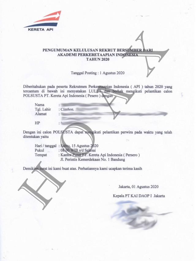 Waspada Beredar Hoaks Surat Panggilan Kerja Dari Kai Bisnis Liputan6 