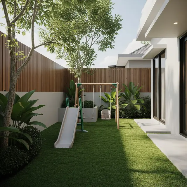 9 Desain Halaman Belakang Rumah Minimalis dengan Rumput Sintetis, Minim Perawatan