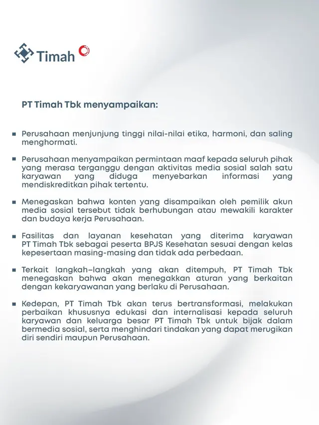 Permintaan maaf PT Timah Tbk