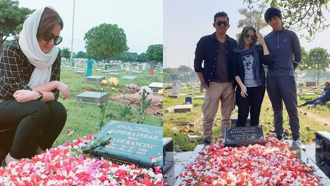Ziarah ke Makam Saphira Indah, Ini 6 Momen Angelica Simperler Bareng Suami dan Anak Sambung