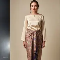 Ilustrasi Tunik Berbahan Satin dengan Rok Lilit Motif Etnik (Sumber Gambar: Meta AI)