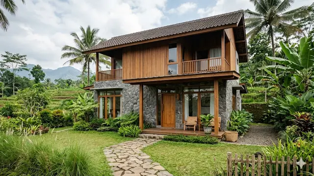 9 Contoh Rumah Desa Minimalis dengan Nuansa Kayu dan Batu Alam, Sentuhan Rustic Modern
