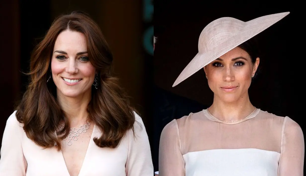 Kate Middleton dan Meghan Markle kembali kembar dalam balutan warna pink pucat. Mana yang jadi favorite kamu? (Getty Images/Cosmopolitan)