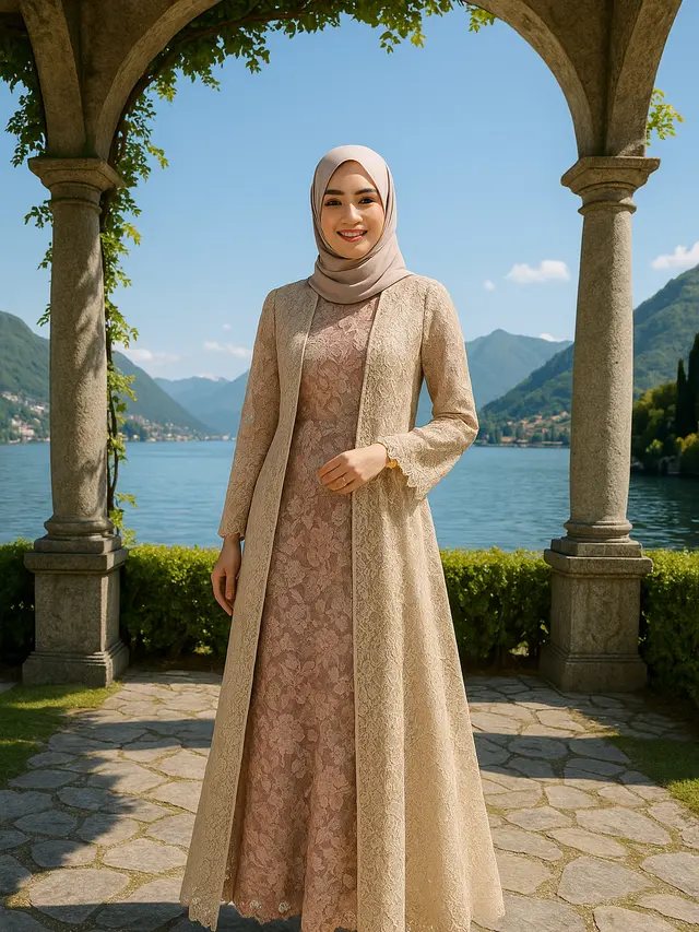 Model Long Dress Brokat Kombinasi Outer Panjang Kekinian 2025