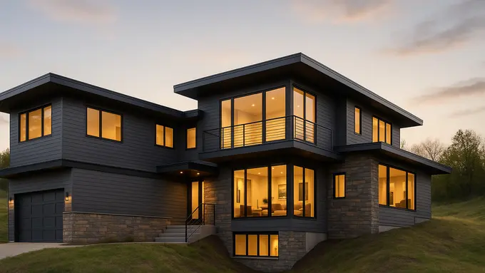 Model Desain Rumah L-Shape Dua Lantai Split-Level/Ilustrasi gambar oleh AI