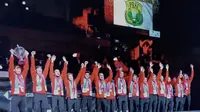 Sudah menjadi tradisi pada ajang bulutangkis ketika bendera negara pemenang akan dikibarkan bersama lagu kebangsaan pada podium perayaan juara. Namun, Indonesia tak bisa merasakan momen-momen sakral tersebut di Piala Thomas 2020. (Tangkapan layar vidio.com)