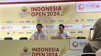 Ganda putra bulu tangkis Indonesia Mohammad Ahsan/Hendra Setiawan melenggang ke babak 16 besar Indonesia Open 2024. (Liputan6.com/Melinda Indrasari)