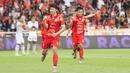 Selebrasi Arlyansyah Abdulmanan usai berhasil mencetak gol ke gawang Persijap Jepara pada pekan ke-16 BRI Super League 2025/2026 di Stadion Utama Gelora Bung Karno (SUGBK), Jakarta Pusat, Sabtu (3/1/2026) sore WIB. (Bola.com/Abdul Aziz)