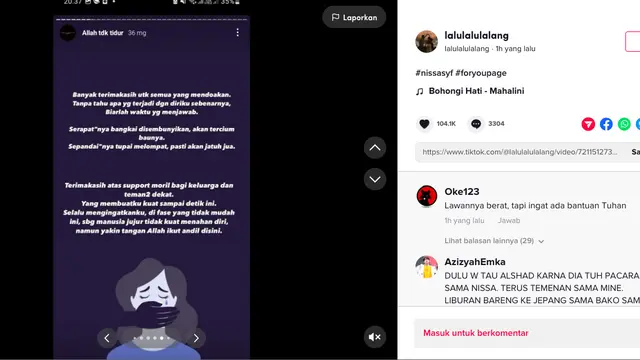 Lewat beberapa unggahan di Instagram Story yang tersimpan di highlight, mantan kekasih Alshad Ahmad itu mengatakan bahwa dirinya meyakini bahwa masalah ini akan terungkap pada waktunya.