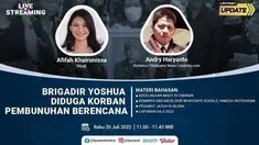 Liputan6 Update Rabu, 20 Juli 2022 pukul 11.00 WIB menyajikan laporan dari segala penjuru dengan tema: Brigadir Yoshua Diduga Korban Pembunuhan Berencana

Laporan Langsung:
- Kecelakaan Maut di Cibubur
- Kominfo Ancam Blokir WhatsApp, Goolge, hin...