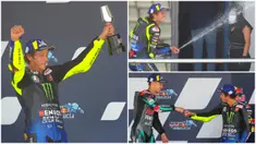 Berikut ini ekspresi bahagia Valentino Rossi setelah berhasil kembali naik podium Motogp