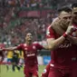 Striker Persija Jakarta, Marko Simic, merayakan gol yang dicetaknya ke gawang Barito Putera pada laga Liga 1 di Stadion Patriot, Jawa Barat, Selasa (30/10). Persija menang 3-0 atas Barito. (Bola.com/Vitalis Yogi Trisna)