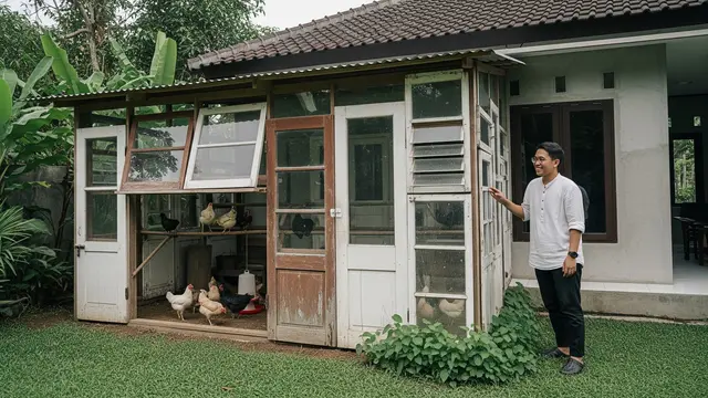 Kandang Ayam Kampung dari Pintu dan Jendela Bekas Rumah