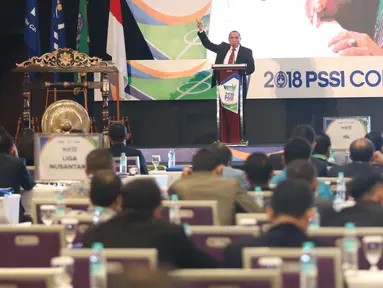 Ketua Umum PSSI Edy Rahmayadi memberikan sambutan saat membuka kongres PSSI 2018 di ICE, BSD, Tangerang Selatan, Sabtu (13/1). Kongres tahunan kali ini memiliki dua agenda utama. (Liputan6.com/Angga Yuniar)