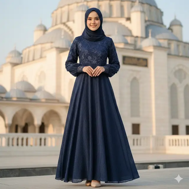Model Gamis Crinkle Kombinasi Brokat