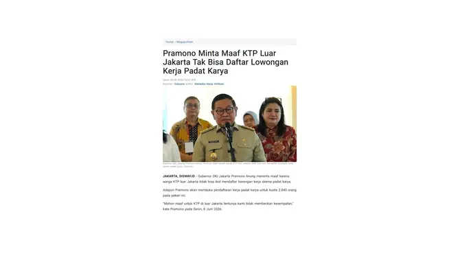 Cek fakta Gubernur DKI Jakarta melarang warga KTP Non-DKI bekerja di Jakarta