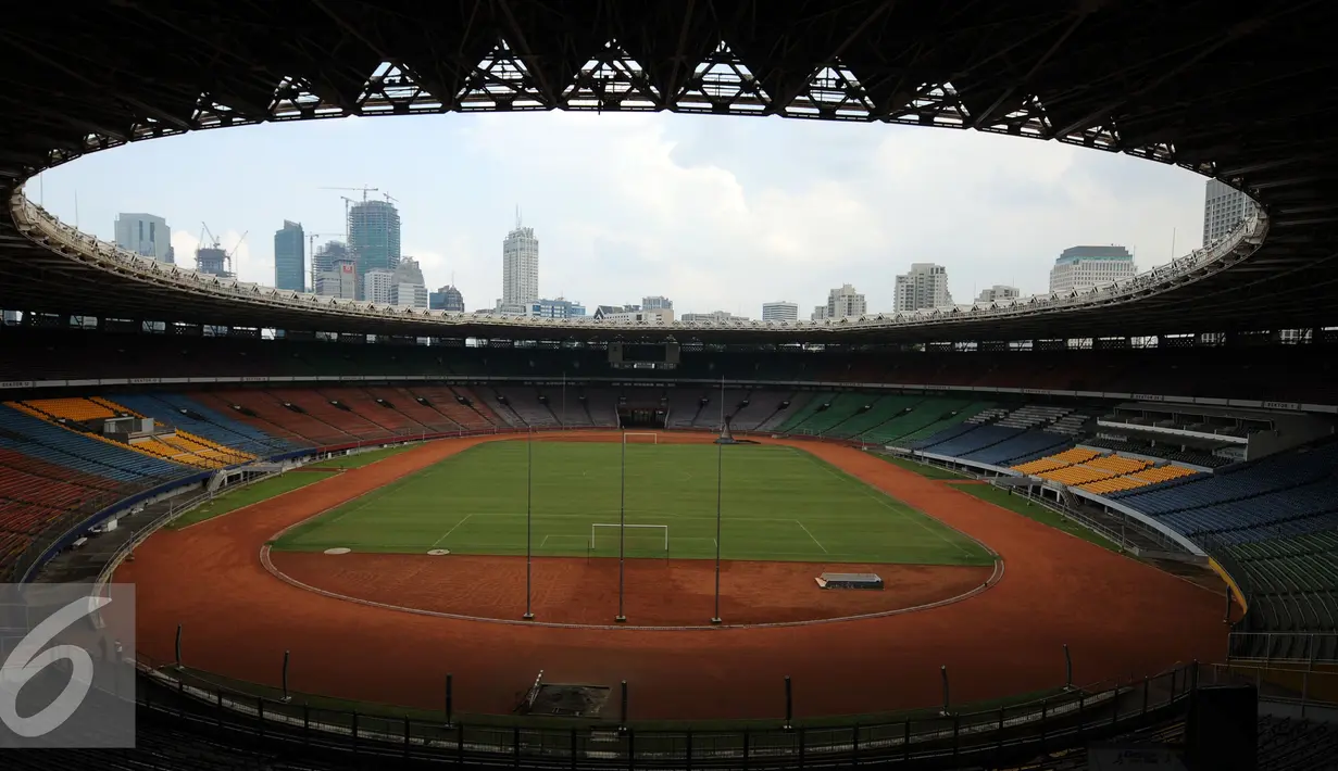 Suasana Stadion Gelora Bung Karno, Jakarta, Rabu (18/5/2016). Rencananya, Stadion GBK akan mulai direnovasi pada Juni mendatang terkait persiapan pelaksanaan Asian Games 2018 dan selamarenovasi akan ditutup untuk umum. (Liputan6.com/Helmi Fithriansyah)