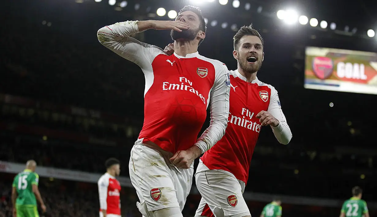 Striker Arsenal, Olivier Giroud, musim ini berhasil tampil ganas. Penyerang asal Prancis itu sukses menyarangkan 10 gol dari 17 pertandingan. (AFP/Ikimages)