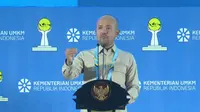Ketua Umum BPP HIPMI, Akbar Himawan Buchari  dalam Peringatan Hari Kewirausahaan Nasional, di Gedung SMESCO, Jakarta, Selasa (10/6/2025).