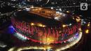 Foto udara Jakarta International Stadium (JIS), Jakarta, Selasa (15/3/2022). Berdasarkan laporan mingguan ke-132, PT Jakarta Propertindo mencatat progres realisasi pembangunan stadion yang diproyeksikan berkapasitas 82.000 penonton itu mencapai 98,60 persen. (Liputan6.com/Herman Zakharia)