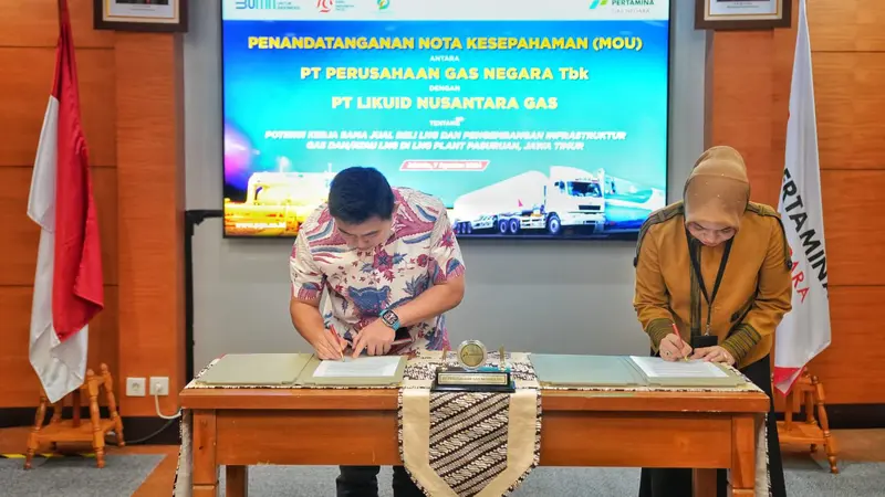 Penandatanganan Memorandum of Understanding (MoU) antara PT PGN Tbk dengan PT Likuid Nusantara Gas (PT LNG). (Dok Pertamina)