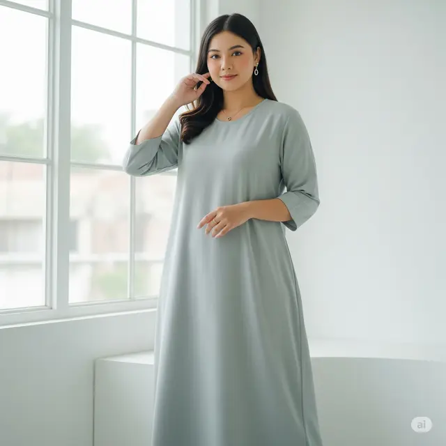 Gaun Lengan ¾ dengan Pergelangan Fit