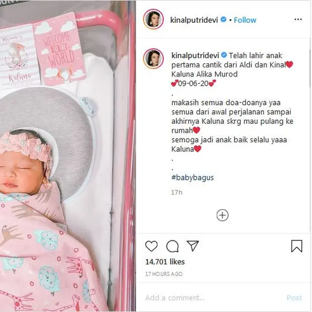 Kinal eks JKT48 melahirkan