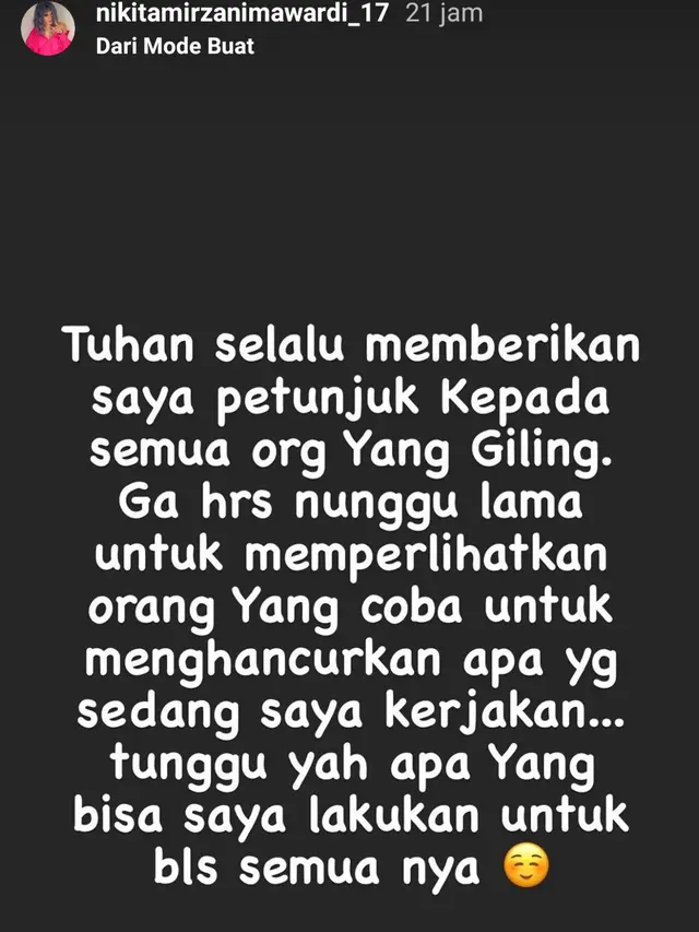 Unggahan Nikita Mirzani. (Foto: Instagram @nikitamirzanimawardi_17)
