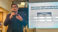 Country Head of Android of Google Indonesia Denny Galant menjelaskan alasan Gen Z sebagai peringkat satu pengguna AI Generatif. (Liputan6.com/Labib Fairuz)