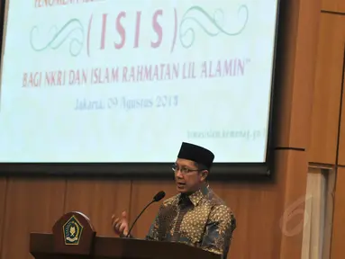 Menteri Agama, Lukman Hakim Saifuddin, bersama beberapa ormas Islam menggelar pertemuan terkait ISIS di Kantor Kemenag, Jakarta, (9/8/2014). (Liputan6.com/Johan Tallo)