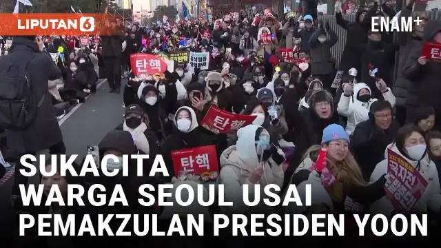 VIDEO: Detik-Detik Warga Seoul Bersorak Usai Pemakzulan Presiden Yoon