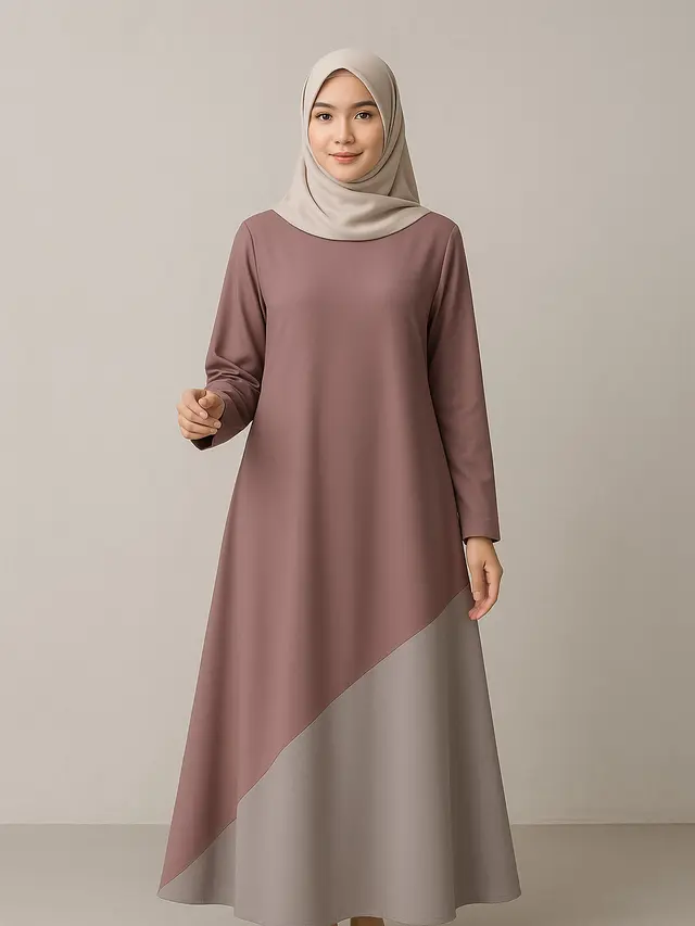 Inspirasi Model Gamis Syari A-Line Kombinasi Polos Terbaru