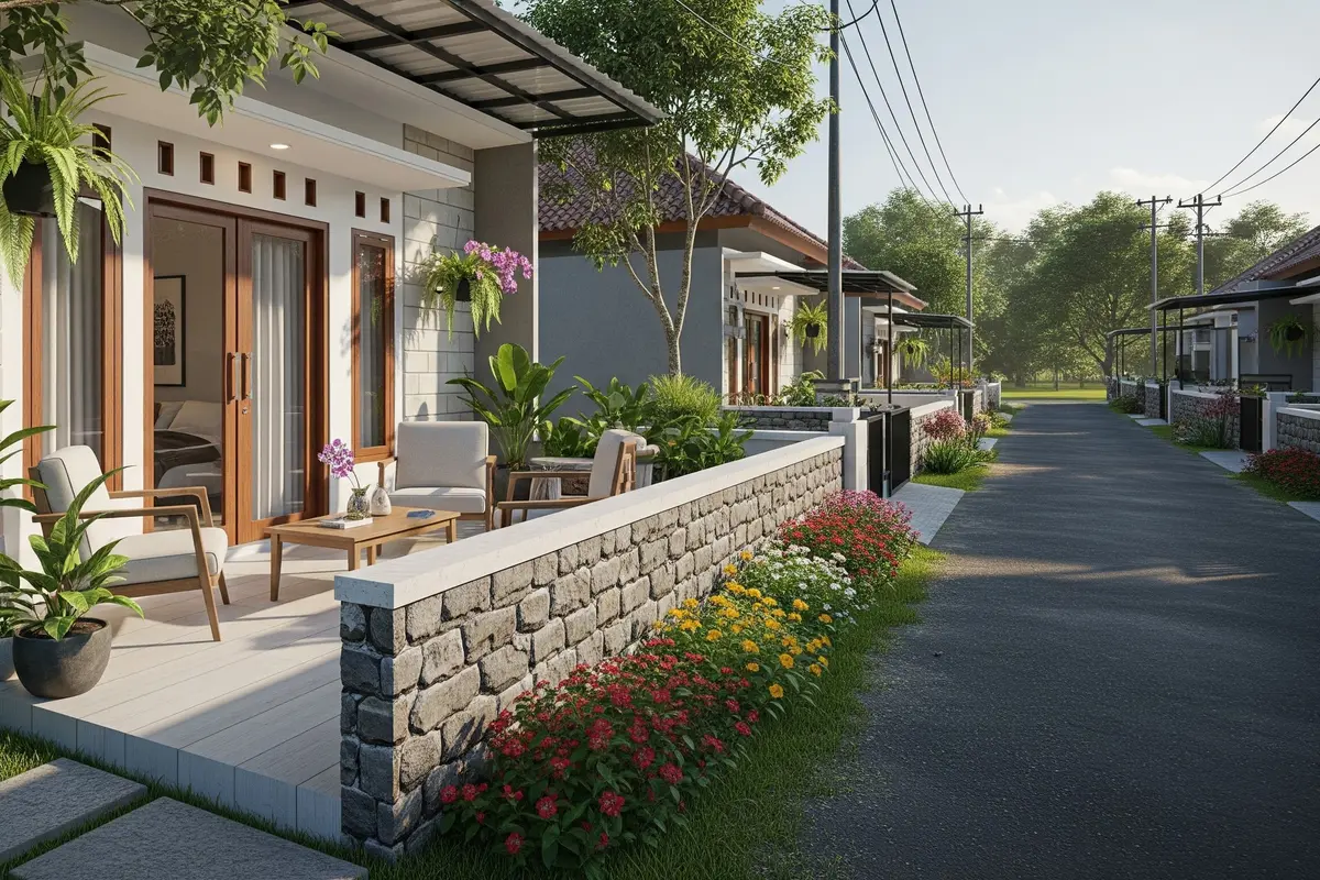 Inspirasi Teras dengan Dinding Rendah di Rumah Desa 2026