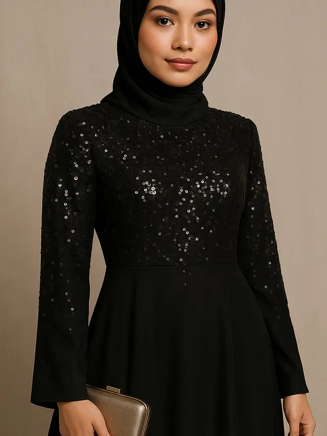 7 Model Gamis Hitam untuk Pesta Tren 2025 yang Elegan, Mewah dan Mudah Dipadukan