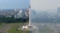 Penampakan perbedaan kualitas udara Jakarta saat Januari 2022 during pandemi dengan Agustus 2023 setelah pandemi yang sangat berbeda. (dok. X @AnggaPutraF/https://twitter.com/AnggaPutraF/status/1688728094260203520?t=ut4k94s2roAMB-93XwBRLQ&s=19/Farel Gerald)