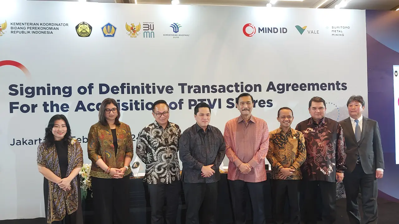 Penandatanganan kesepakatan divestasi saham PT Vale Indonesia Tbk (INCO), di Hotel Pullman, Jakarta, Senin (26/2/2024). (Foto: Liputan6.com/Arief RH)