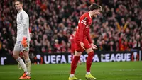 Termasuk musim 2023/2024, Liverpool tercatat telah beberapa kali tampil di ajang Liga Europa. Beberapa kali pula Liverpool memberi kesempatan para pemain mudanya untuk mencicipi ajang kelas dua di kompetisi Eropa tersebut. Hasilnya, tiga pemain mudanya yang diorbitkan dari tim akademi mampu mencetak gol dan menjadi pencetak gol termuda Liverpool di ajang Liga Europa sepanjang sejarah. Berikut ketiga pemain muda tersebut. (AFP/Oli Scarff)